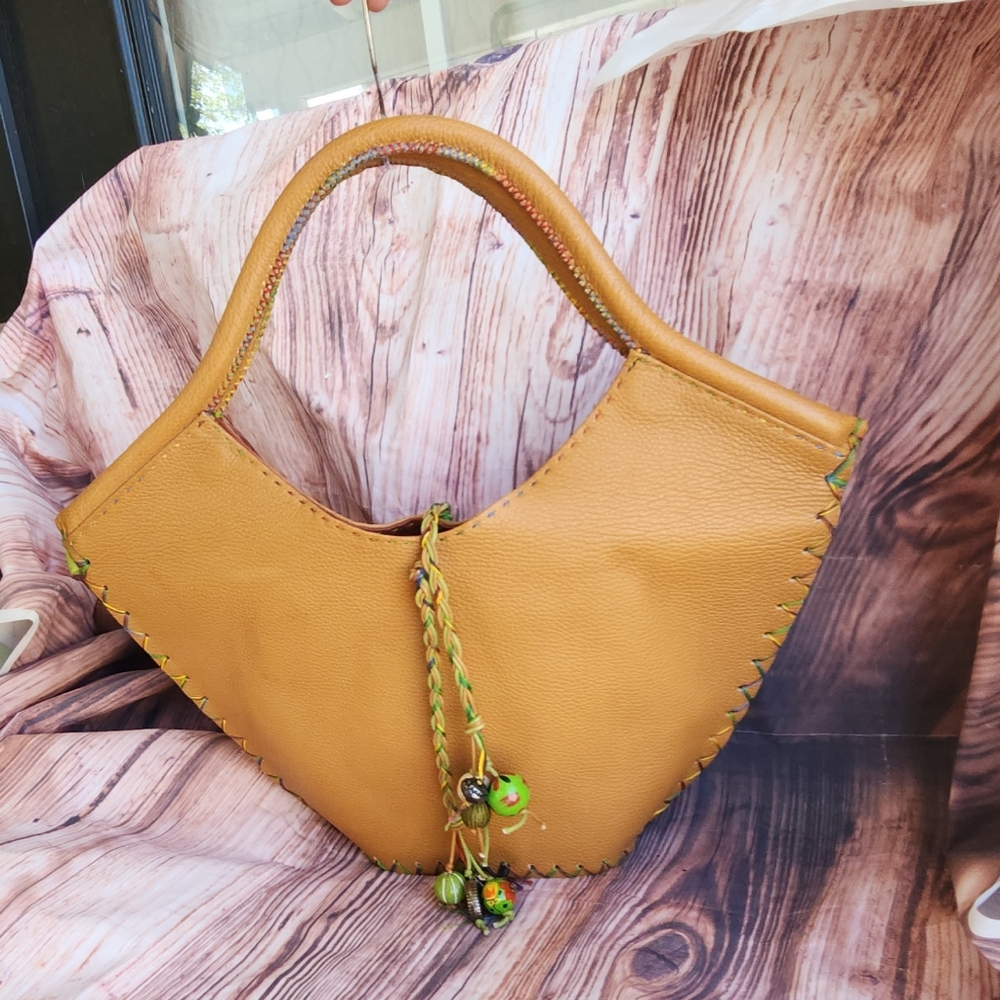 Tan Handbag with Braided Accent